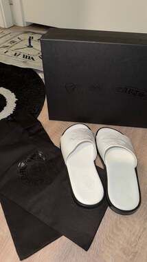 Chrome Hearts White Leather Cross Patch Slide Sandals Size 37